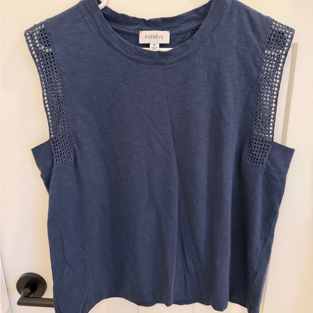 Evereve Navy Crochet-Trim Sleeveless Tank